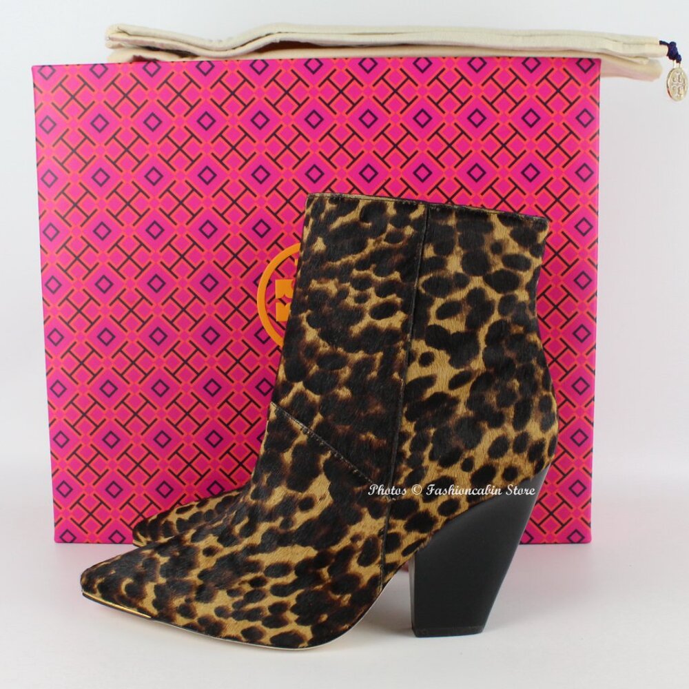 New Tory Burch Lila Leopard-print Genuine Calf Hair Boots US 7 Office to Weekend